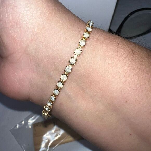 Vintage Gold Tone Prong Set Rhinestone Tennis Bracelet - Picture 3 of 5